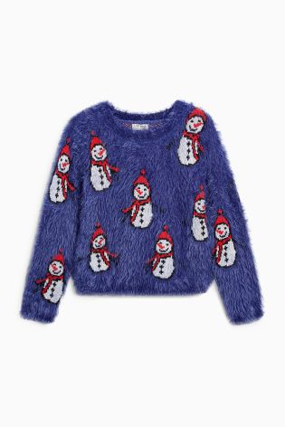 Blue Fluffy Snowman Sweater (3-16yrs)